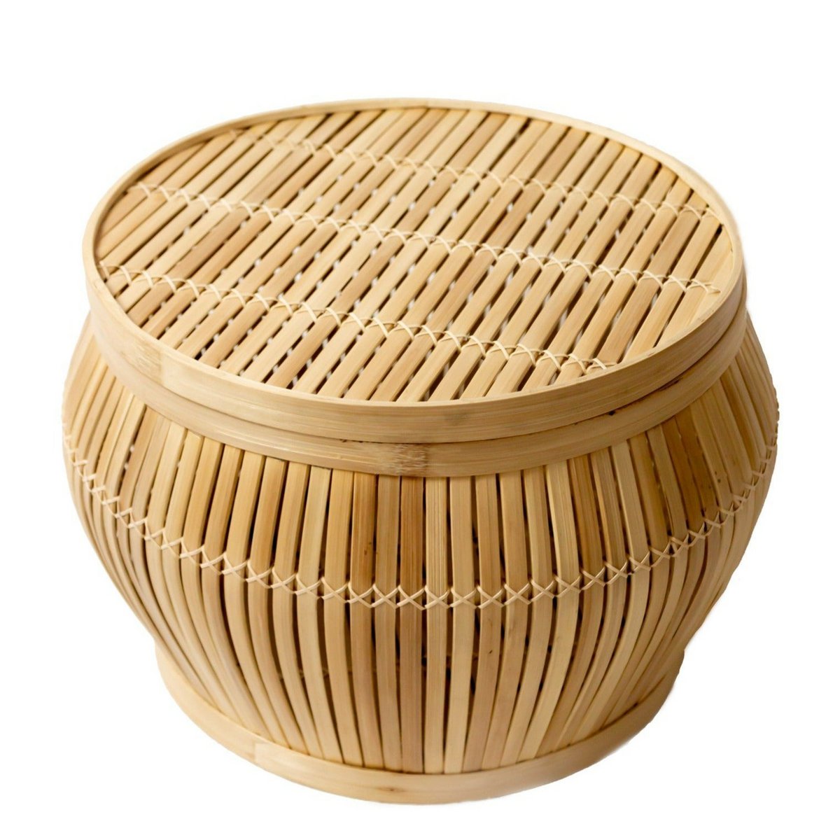Bijzettafel van bamboe op een witte achtergrond