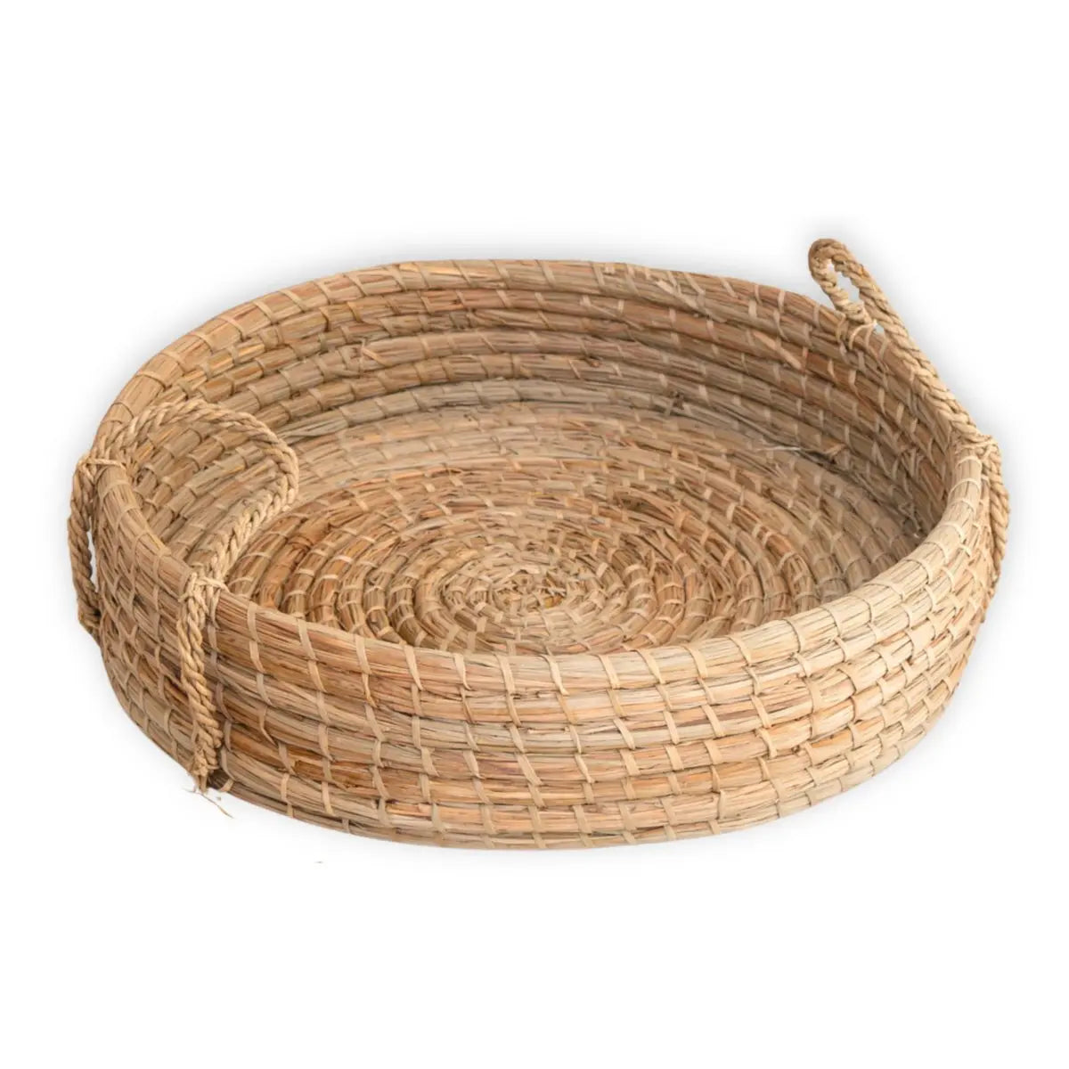 Rond dienblad van duurzaam zeegras met handvaten