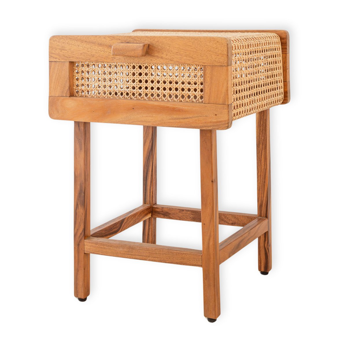 Nachtkastje van trembesi hout met rotan
