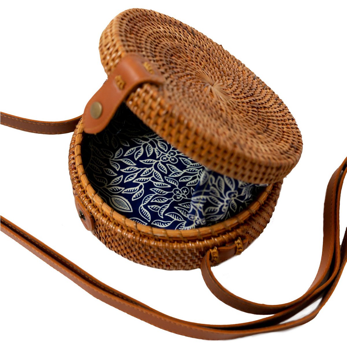 Ronde schoudertas van rotan