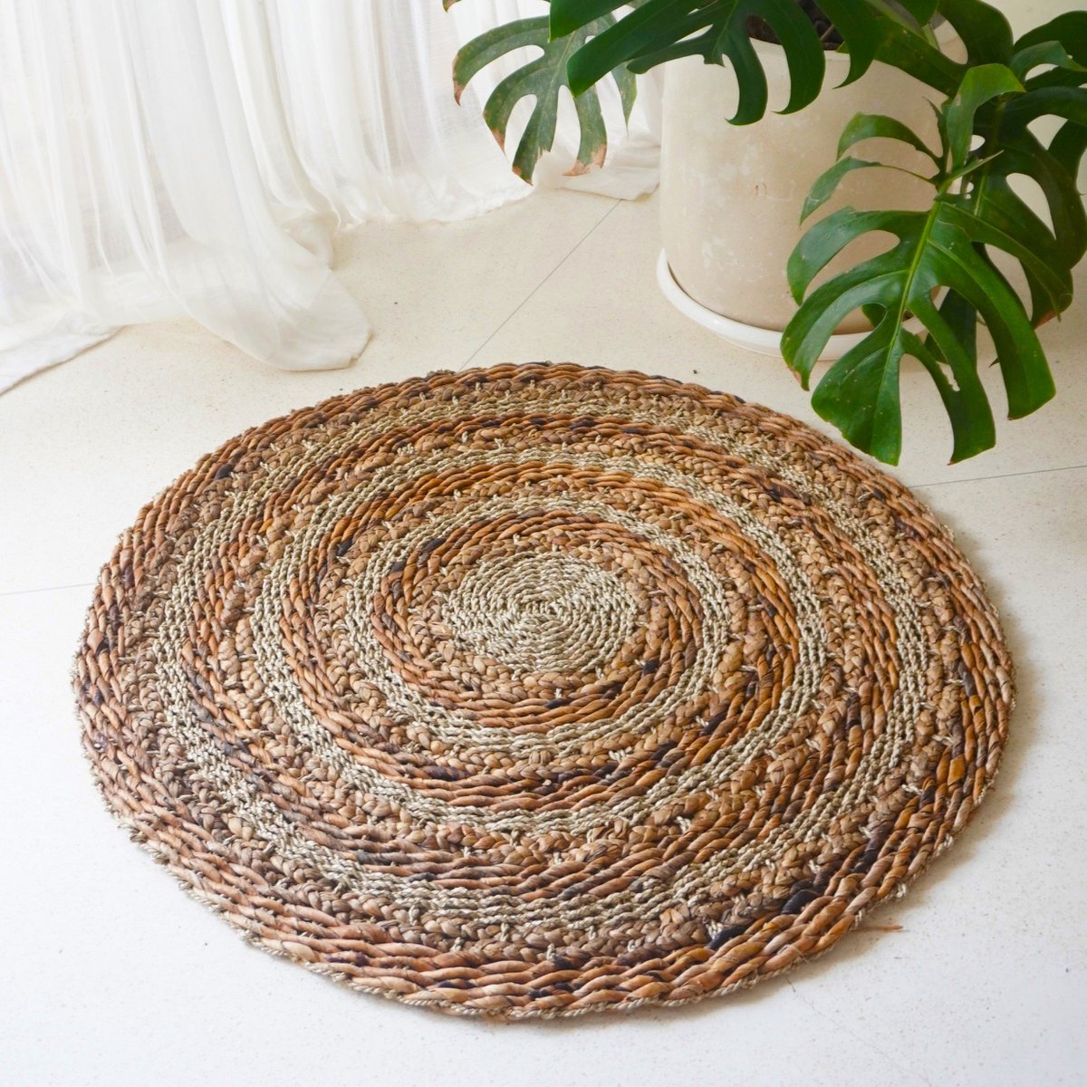 Rond vloerkleed handgemaakt van drie natuurlijke materialen