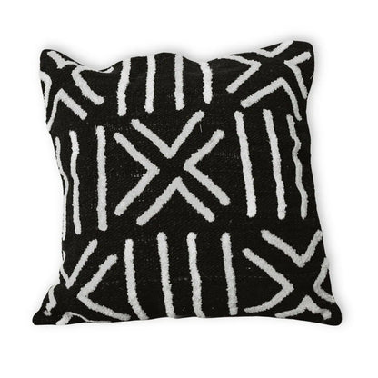 Katoenen kussenhoes van zwart katoen met witte figuren op witte achtergrond